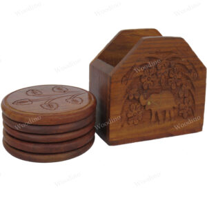 Woodino Brownish Premium Elephant Carving Coaster Set
