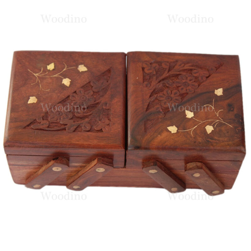 Woodino Brass Carving Work Sliding Jewellery Box 8x4 Inch