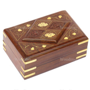 Woodino Barfi Carving and Brass (6x4 Inch) Wooden Box