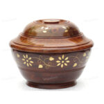 Woodino Sheesham Wood Brass Work Bowl with Lid (7 inch)