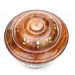 Woodino Sheesham Wood Brass Work Bowl with Lid (7 inch)