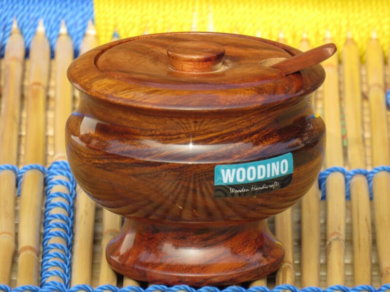 Woodino Hand Crafted Shisham Wood Plain Spice/Dryfruits Jar with Spoon - Image 7