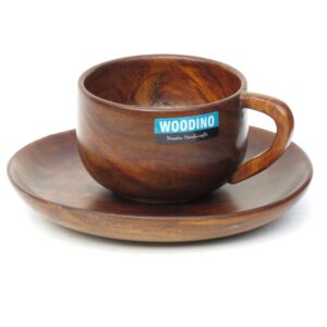 Wooden Cup and Saucer Set, Sheesham Wood Home Décor Set of Cut and Saucer