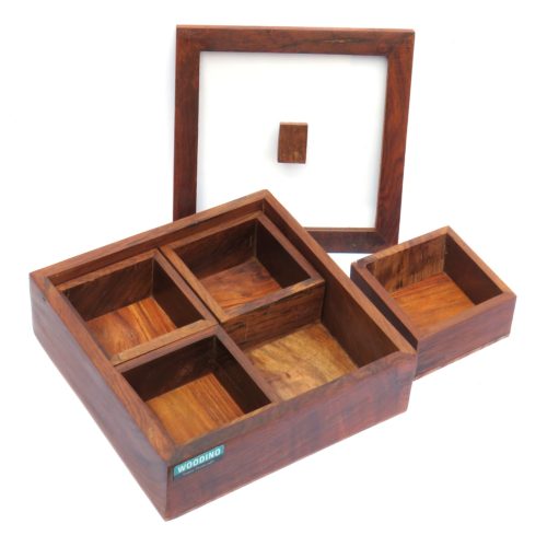 Wooden Spice Box Wooden Spice Organizer Wooden Box for Spices Sheesham Box  for Spices Spice Box With Compartments Jars 